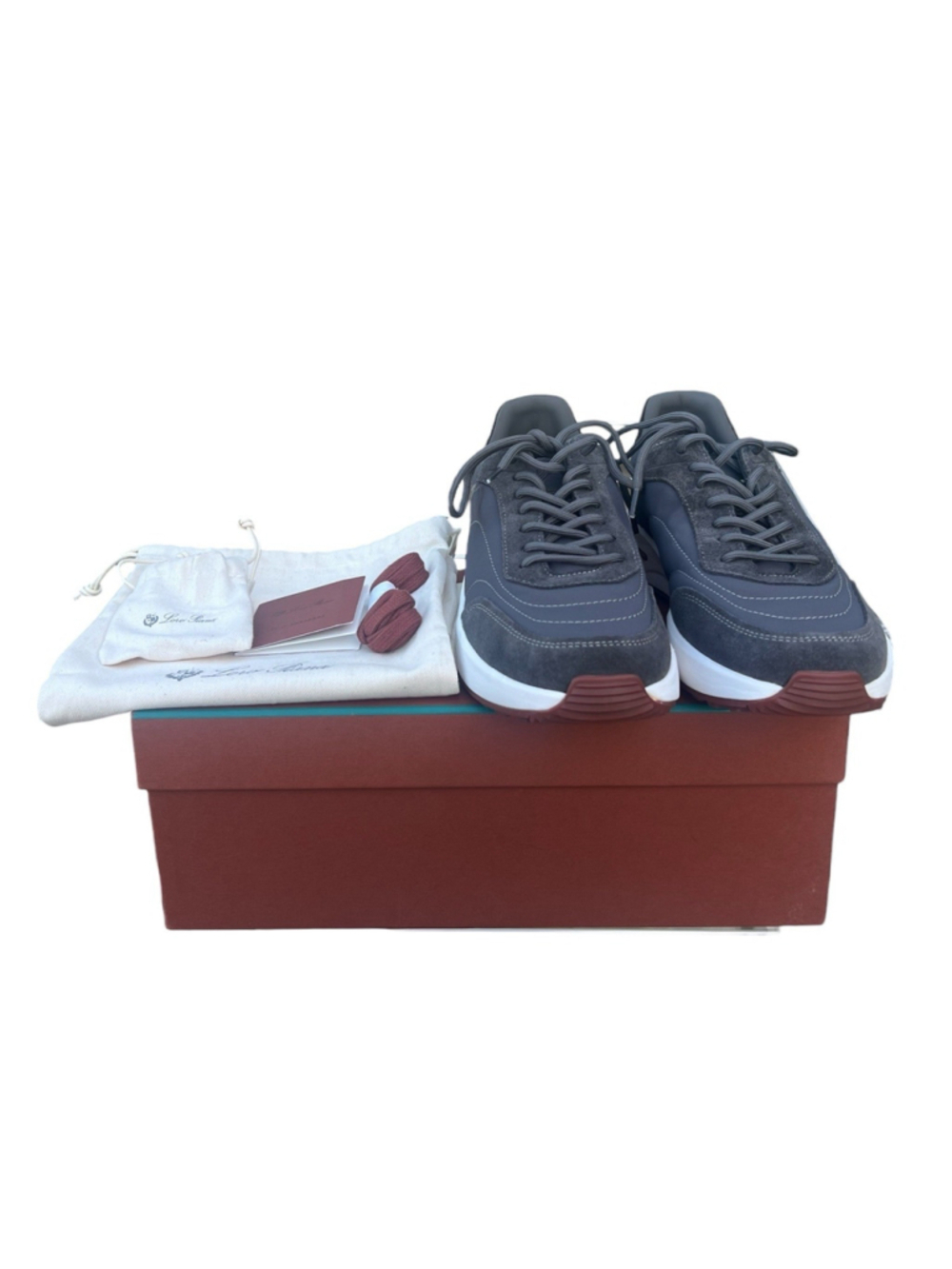 New Loro Piana Play Sneakers Dark Grey Melange Caviar Cashmere Suede EU 39 US 9